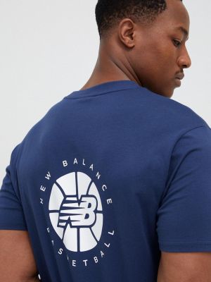 New Balance pamut póló sötétkék, nyomott mintás