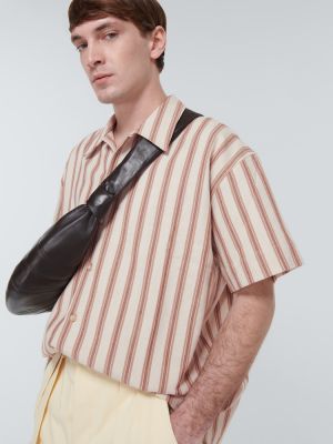 Camisa de lino de algodón a rayas Commas marrón