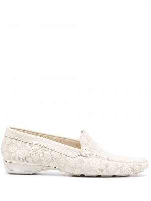 Pantofi loafer cu broderie din piele cu model floral Baldinini alb