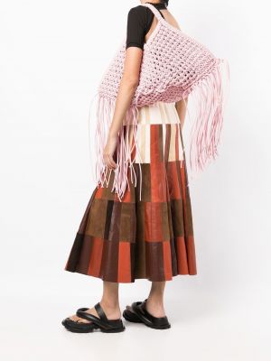 Pletená kabelka s třásněmi Yuzefi růžová