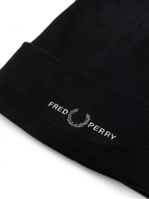 Bonnet brodé en tricot Fred Perry noir