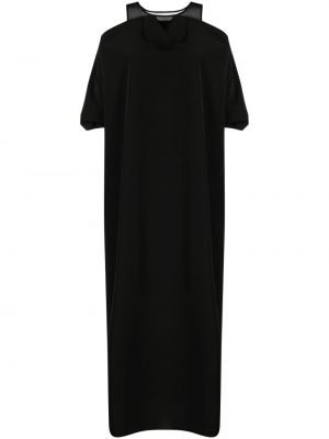 Przezroczysta satynowa sukienka długa z krótkim rękawem Ys - сzarny