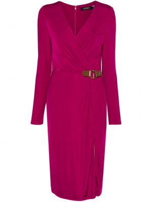 Миди рокля от джърси с катарама Lauren Ralph Lauren розово