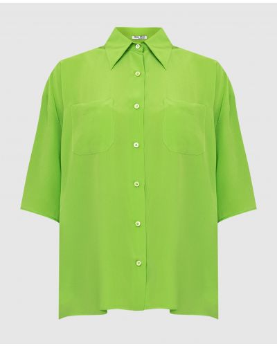 Шовкова блузка оверсайз Miu Miu, зелена