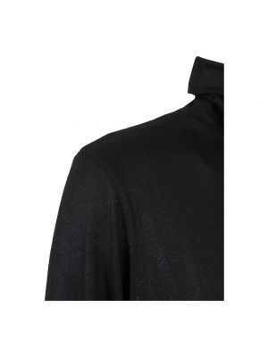 Jersey cuello alto de cachemir de algodón con estampado de cachemira Majestic Filatures negro