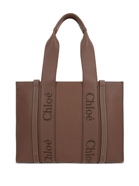 Δερμάτινη τσάντα shopper Chloé καφέ