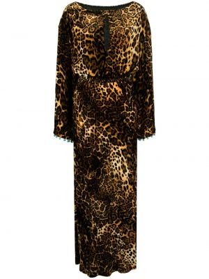 Sukienka długa z nadrukiem w panterkę Roberto Cavalli