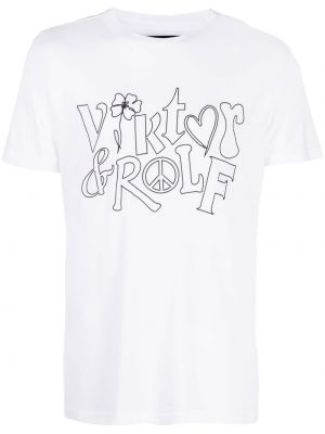 Bombažna majica s potiskom Viktor & Rolf bela