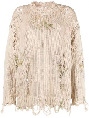 Obrabljen pulover s cvetličnim vzorcem s potiskom R13 bež