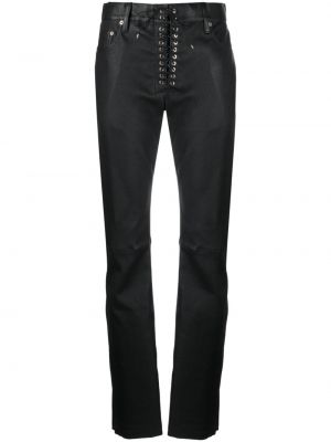 Usnjene ravne hlače z vezalkami s čipko Ludovic De Saint Sernin črna