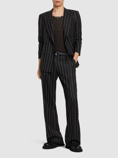 Volnene hlače s črtami Dolce & Gabbana črna