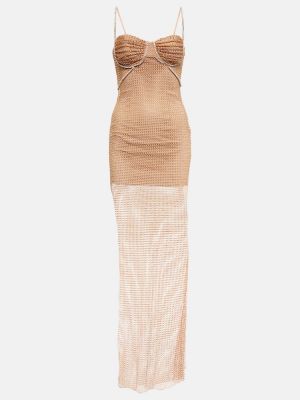 Vestito lungo in mesh Self-portrait beige