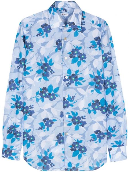 Kvetinová bavlnená košeľa s potlačou Kiton modrá