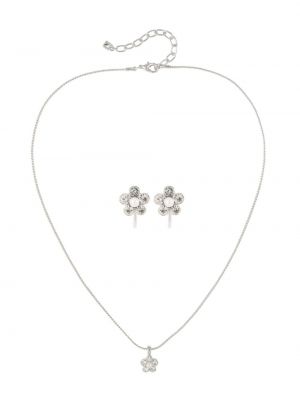 Gėlėtos auskarai su kristalais Nina Ricci sidabrinė