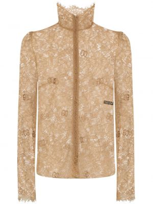 Прозрачна блуза с дантела Dolce & Gabbana кафяво