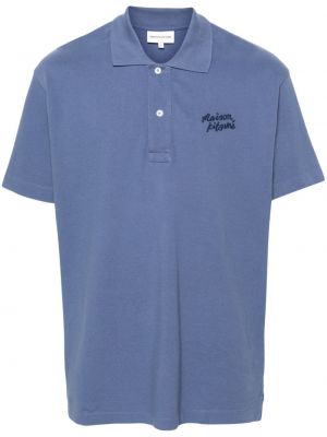 Памучна поло тениска бродирана Maison Kitsuné синьо