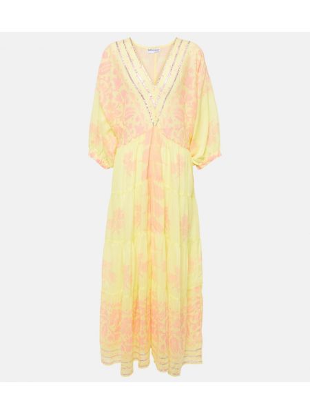 Βαμβακερή μάξι φόρεμα με σχέδιο Juliet Dunn κίτρινο
