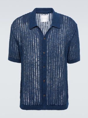 Prolamovaná bavlněná lněná košile King & Tuckfield modrá