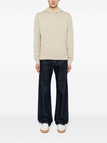 Bluza z kapturem bawełniana z nadrukiem Calvin Klein beżowa