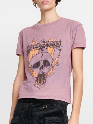 Džersis raštuotas medvilninis marškinėliai Acne Studios violetinė