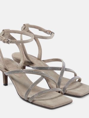 Sandale din piele de căprioară Brunello Cucinelli gri