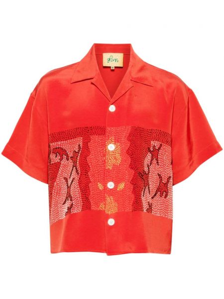 Svilena košulja s vezom Glass Cypress crvena