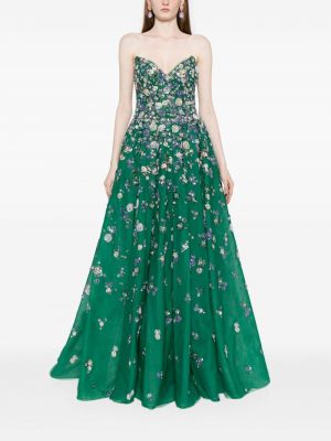 Tylové večerní šaty s korálky Saiid Kobeisy zelené
