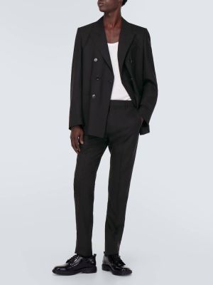 Slim fit gyapjú nadrág klasszikus Ami Paris fekete