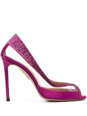 Полуотворени обувки с кристали Aquazzura розово