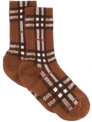 Retro kostkované ponožky s potiskem Burberry hnědé