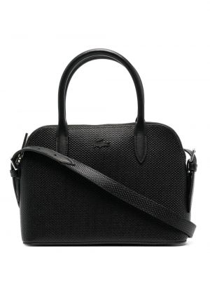 Δερμάτινη τσάντα shopper Lacoste μαύρο