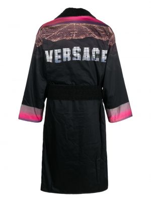 Szlafrok bawełniany z nadrukiem Versace czarny