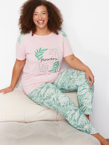 Pletené kvetinové pyžamo Trendyol zelená