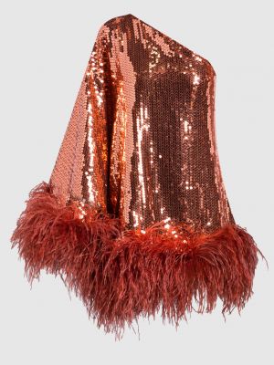 Платье мини с пайетками с перьями Taller Marmo коричневое