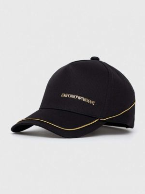 Памучна шапка с козирки с апликация Emporio Armani черно