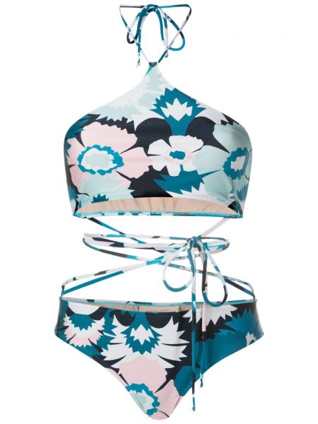 Bikini s cvjetnim printom s printom Adriana Degreas plava