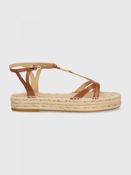 Kožne sandale s platformom Lauren Ralph Lauren smeđa