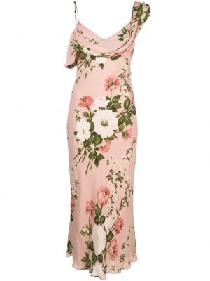 Sukienka długa w kwiatki z nadrukiem Reformation różowa