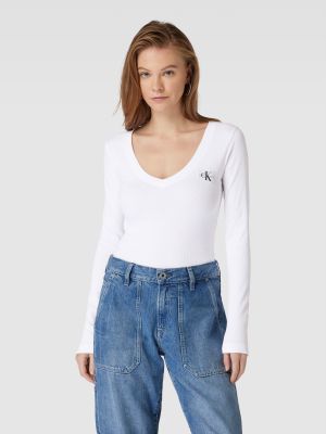 Bluzka z długim rękawem Calvin Klein Jeans biała
