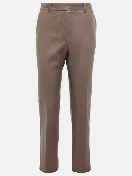 Slim fit kožené rovné kalhoty Joseph šedé