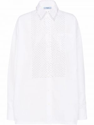 Βαμβακερό πουκάμισο με καρφιά Prada λευκό