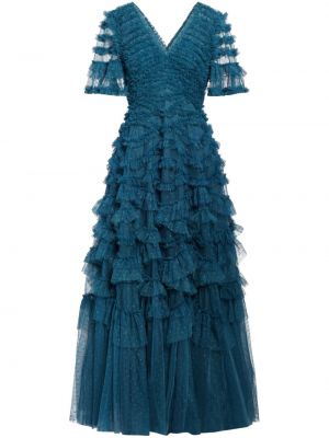 Večerné šaty s volánmi Needle & Thread modrá