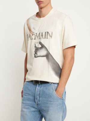 Džerzej tričko s potlačou Balmain biela