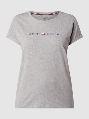 Koszulka slim fit z nadrukiem Tommy Hilfiger szara