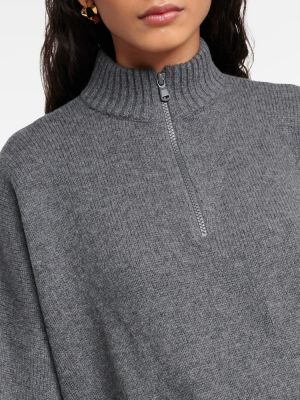 Hedvábný vlněný svetr na zip Brunello Cucinelli šedý