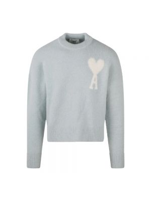 Sweter z alpaki w serca Ami Paris niebieski
