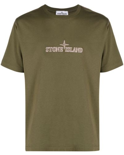 Bomull brodert t-skjorte Stone Island grønn