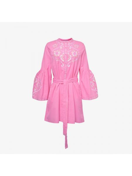 Хлопковое льняное платье мини с вышивкой Melissa Odabash розовое