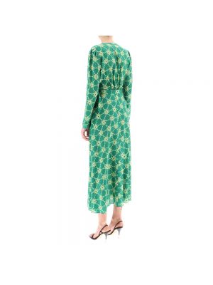 Vestido midi de seda con estampado con estampado geométrico Saloni verde