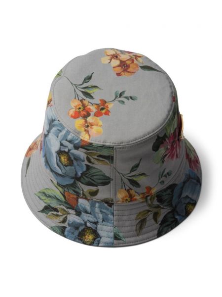 Květinový kýblový klobouk s potiskem Prada šedý